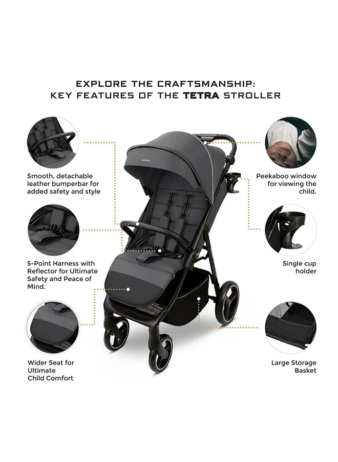 neobreez TETRA Ultra-Compact Lightweight Travel All-Terrain Toddler Baby Stroller, Baby Trolley Pushchair Buggy W/Cup Holder, One Hand Fold Deep&Wide Seat, Waterproof UPF 50+ Canopy, 0-4yrs,  22kg, 3yrs Warranty