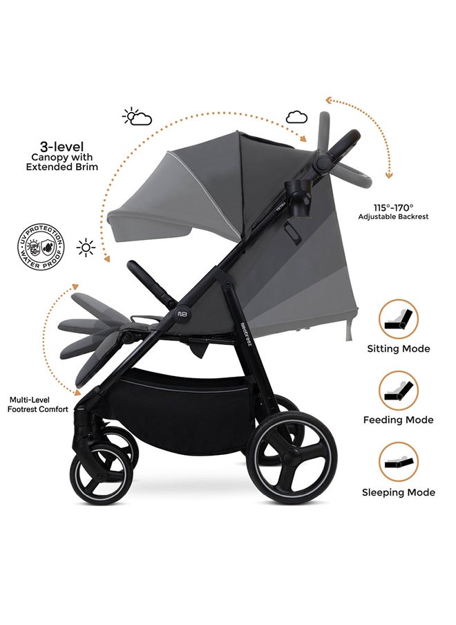 neobreez TETRA Ultra-Compact All-Terrain Baby Toddler Stroller,  Pushchair Buggy, One Hand Fold Deep And Wide Seat, UV And Waterproof Canopy,  Bag, Phone And Cup Holder And Toy Strap, LED lights, 0-4yrs, 22kg, 3yrs Warranty  - Image 2