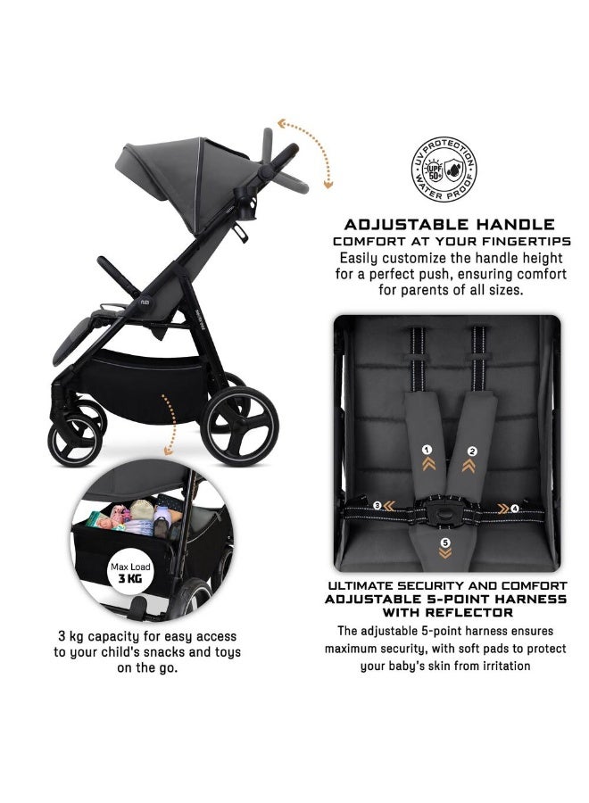 نيوبريز عربة أطفال رباعية الاتجاهات خفيفة الوزن للسفر، عربة أطفال بعربة أطفال مع حامل أكواب، مقعد عميق وواسع قابل للطي بيد واحدة، مظلة مقاومة للماء بعامل حماية من الأشعة فوق البنفسجية +، ضمان  سنوات - Image 4