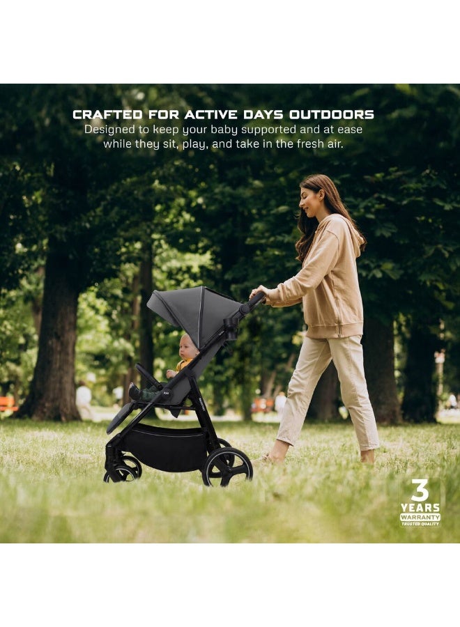 نيوبريز عربة أطفال رباعية الاتجاهات خفيفة الوزن للسفر، عربة أطفال بعربة أطفال مع حامل أكواب، مقعد عميق وواسع قابل للطي بيد واحدة، مظلة مقاومة للماء بعامل حماية من الأشعة فوق البنفسجية +، ضمان  سنوات - Image 3