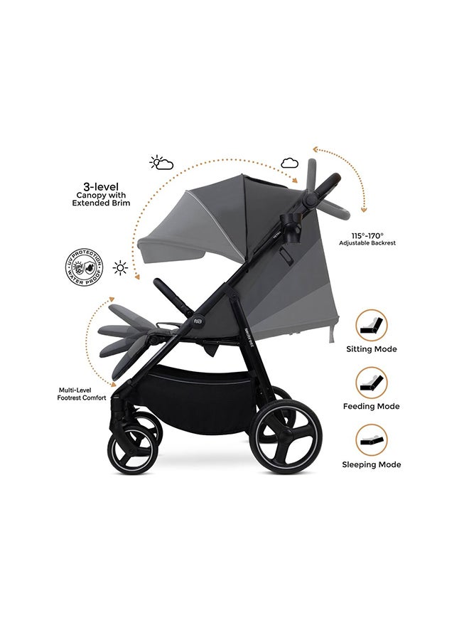نيوبريز عربة أطفال رباعية الاتجاهات خفيفة الوزن للسفر، عربة أطفال بعربة أطفال مع حامل أكواب، مقعد عميق وواسع قابل للطي بيد واحدة، مظلة مقاومة للماء بعامل حماية من الأشعة فوق البنفسجية +، ضمان  سنوات - Image 5