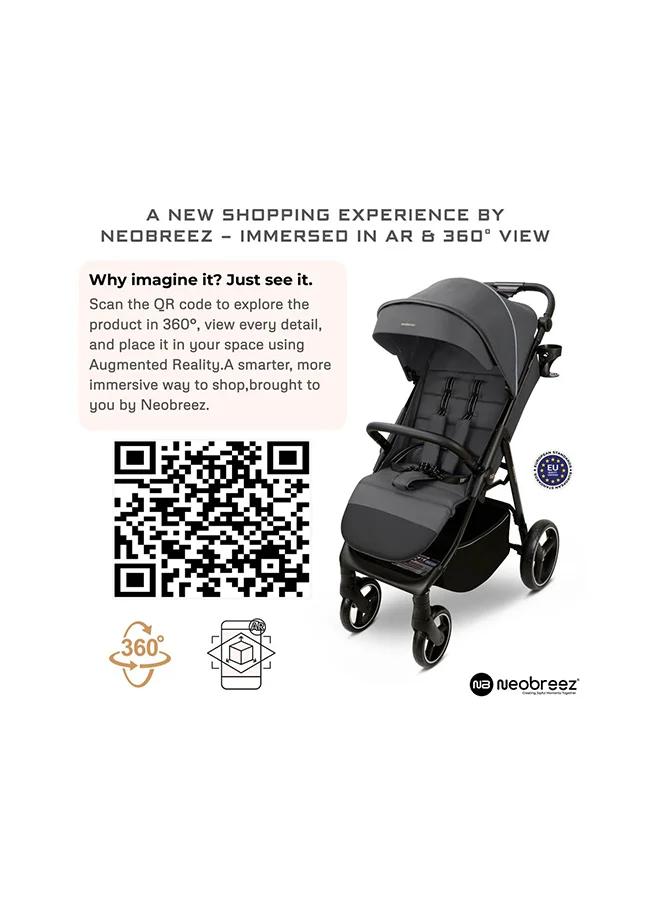 neobreez TETRA Ultra-Compact Lightweight Travel All-Terrain Toddler Baby Stroller, Baby Trolley Pushchair Buggy W/Cup Holder, One Hand Fold Deep&Wide Seat, Waterproof UPF 50+ Canopy, 0-4yrs,  22kg, 3yrs Warranty