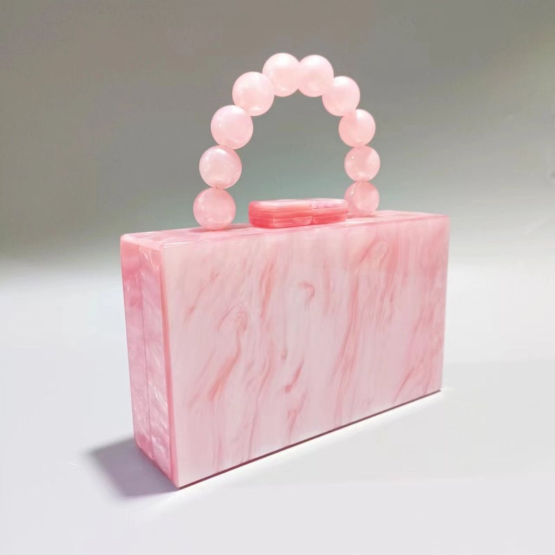 Elegant Ladies New Fashion Pearlescent Acrylic Evening Clutch Beaded Wristlet Bridal Purse Pink