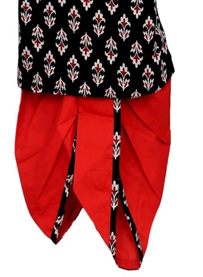 LITTLE DREAMS Traditional Jaipuri Print Dhoti & Kurta Set Special for Kids Black & Red 12-18 M - Image 4