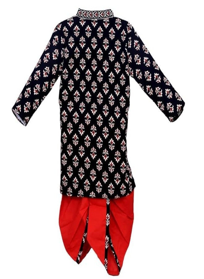 LITTLE DREAMS Traditional Jaipuri Print Dhoti & Kurta Set Special for Kids Black & Red 12-18 M - Image 2