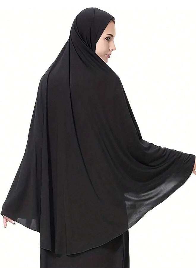 النساء الحجاب الشرق الأوسط وشاح لون صلب وشاح طويل مريحة توربان الرأس يمكن أن تغطي الجسم بأكمله - Image 2
