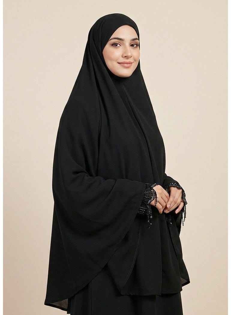 خمار حجاب قطعة واحد نسائي بلون أسود صلب - عباية حجاب صلاة مسلمة بتغطية كاملة - حجاب فوري ناعم ومتنفس للنساء المسلمات للارتداء اليومي وفي رمضان وعيد - Image 1