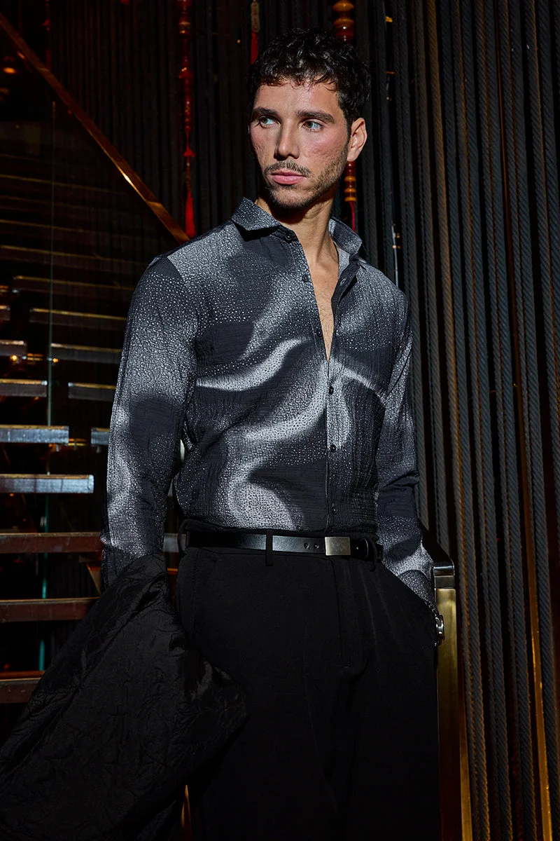 SNITCH Abstract Slim Fit Crushed Shirt