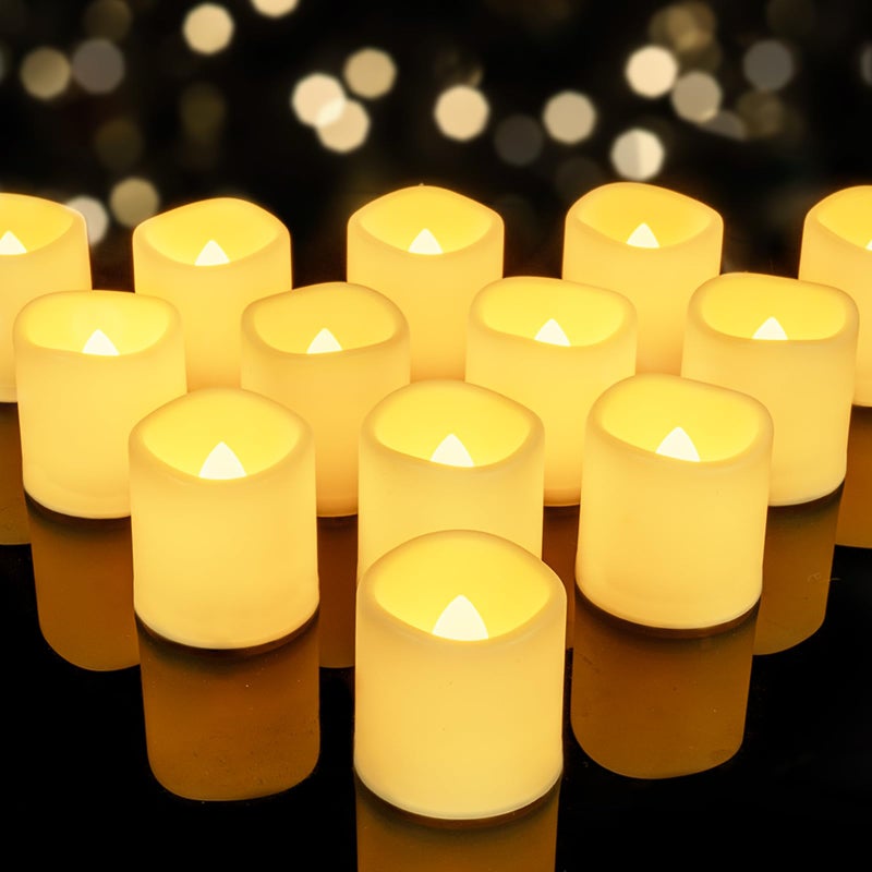 5plots Flameless Votive Candles Battery Operated 200+ Hours, Flickering Led Electric Fake Battery Tealights for Wedding Table Centerpieces Party Home Decor Decoration - Ivory (12 Pack) - Image 1