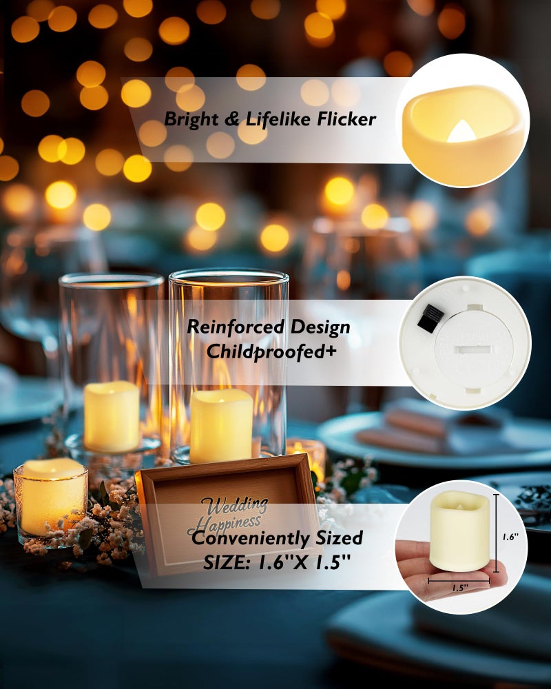 5plots Flameless Votive Candles Battery Operated 200+ Hours, Flickering Led Electric Fake Battery Tealights for Wedding Table Centerpieces Party Home Decor Decoration - Ivory (12 Pack) - Image 2