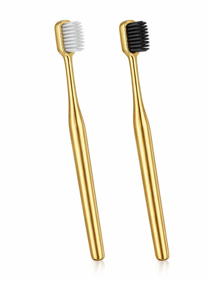 Pickliin Luxury Toothbrush | Premium Metal Handle Manual Toothbrush | Soft Bristles | PACK OF 2 MIX BRISTLE COLOR | Elegant Reusable Tooth Brush for Adults Home & Travel - Image 2