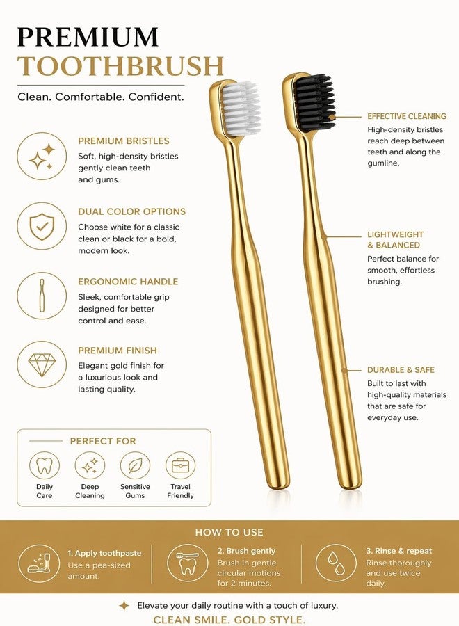 Pickliin Luxury Toothbrush | Premium Metal Handle Manual Toothbrush | Soft Bristles | PACK OF 2 MIX BRISTLE COLOR | Elegant Reusable Tooth Brush for Adults Home & Travel - Image 4