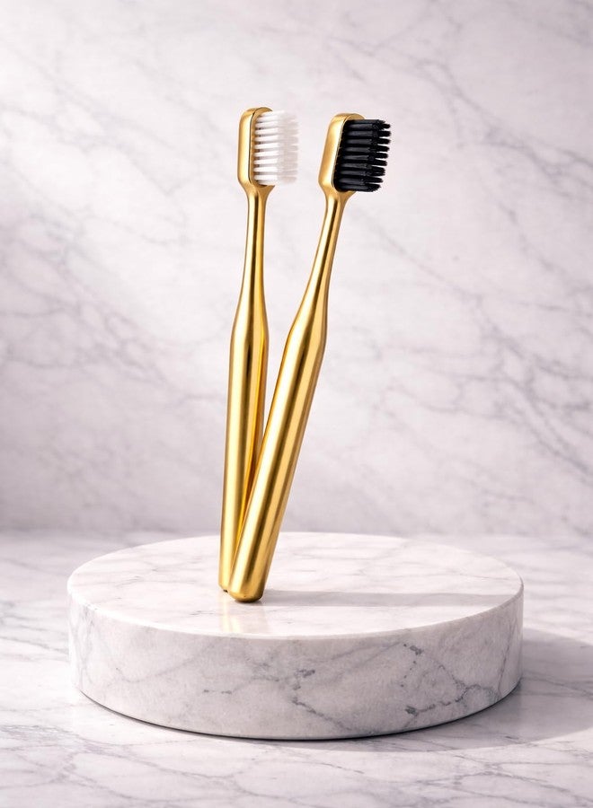 Pickliin Luxury Toothbrush | Premium Metal Handle Manual Toothbrush | Soft Bristles | PACK OF 2 MIX BRISTLE COLOR | Elegant Reusable Tooth Brush for Adults Home & Travel - Image 1