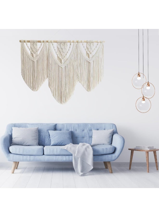 Beauenty Large Macrame Wall Hanging Wide Boho Handmade Woven Tapestry Wall Decor for Bedroom Living Room Home Including Hanging Rod 110x82cm Style B - Image 4