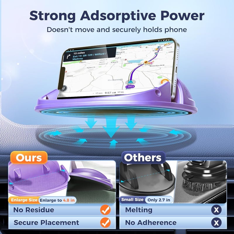 Loncaster Phone Holder, Mount Silicone Pad Mat for Various Dashboards, Slip Free Desk Stand Compatible with iPhone, Samsung, Android Smartphones, GPS Devices and More (Purple) - Image 2