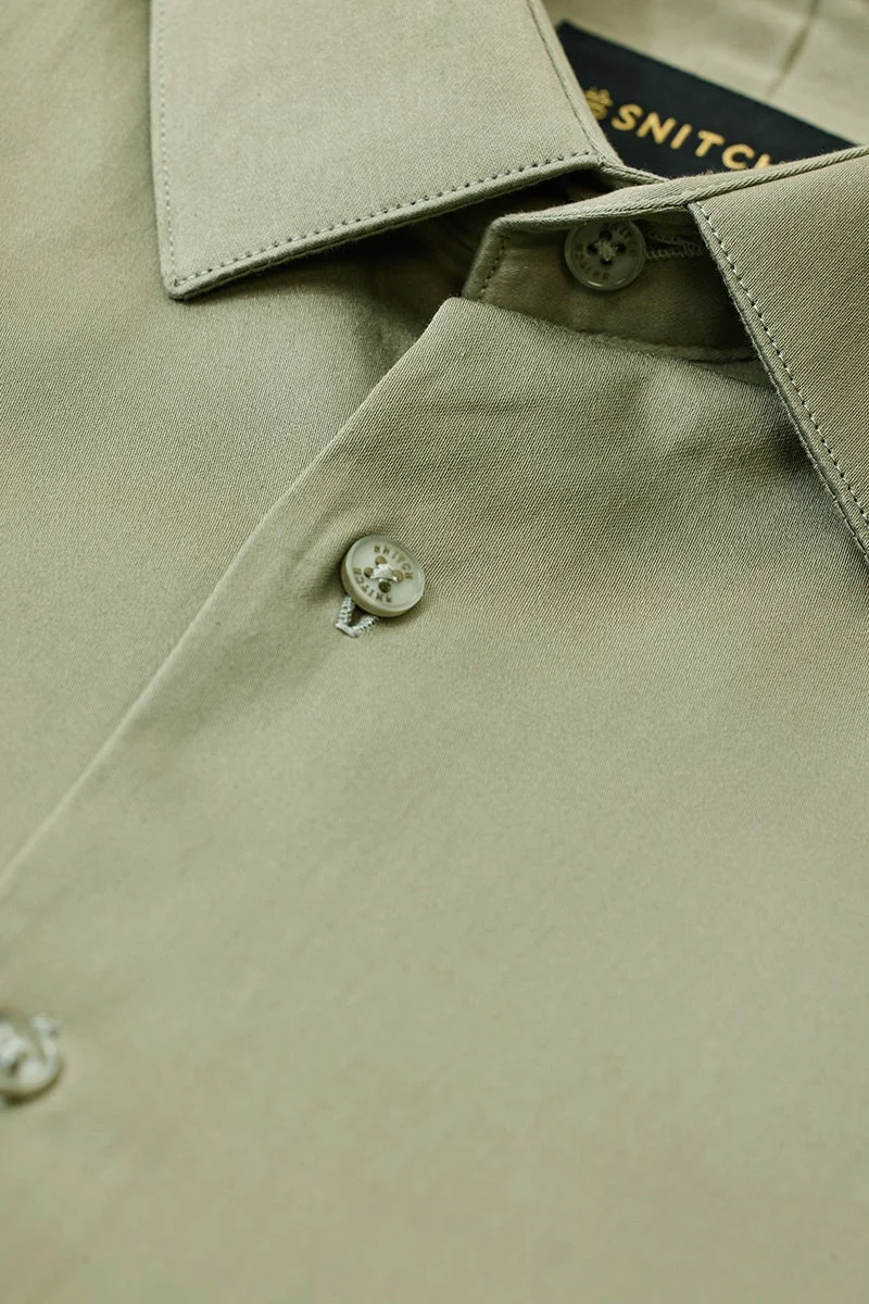 سنيتش Olive Solid Long Sleeve Slim Fit Formal Luxe Shirt