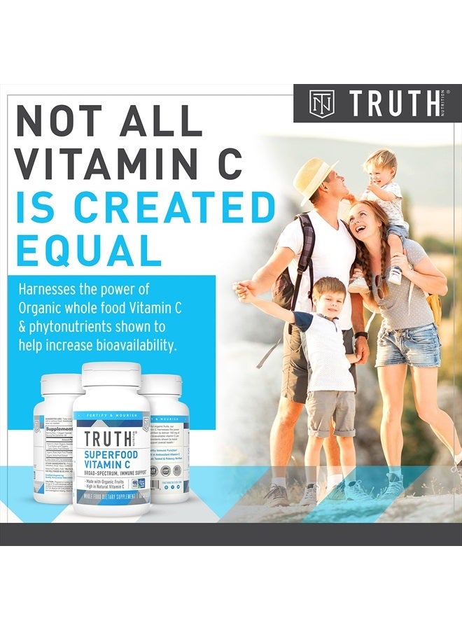 Truth Nutrition خليط سوبر فود فيتامين سي العضوي - 60 كبسولة فيتامين سي طبيعية مكمل غذائي نباتي - 150 ملغ فيتامين سي نباتي مع مسحوق كرز أسييولا العضوي، مسحوق أملّا، مسحوق ورد الورد ومسحوق كامو كامو - Image 4