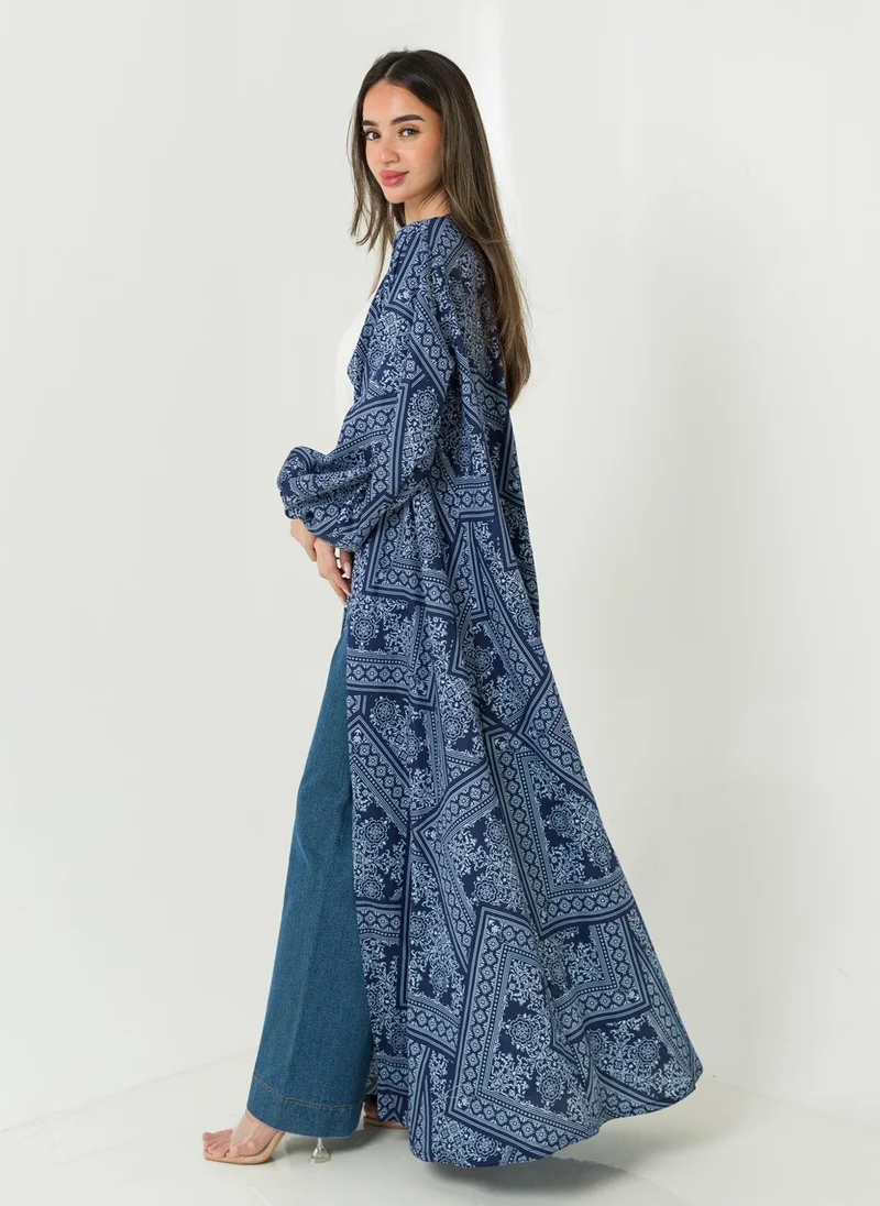 Kaafmeem Navy Bandana Puffed Sleeves Abaya