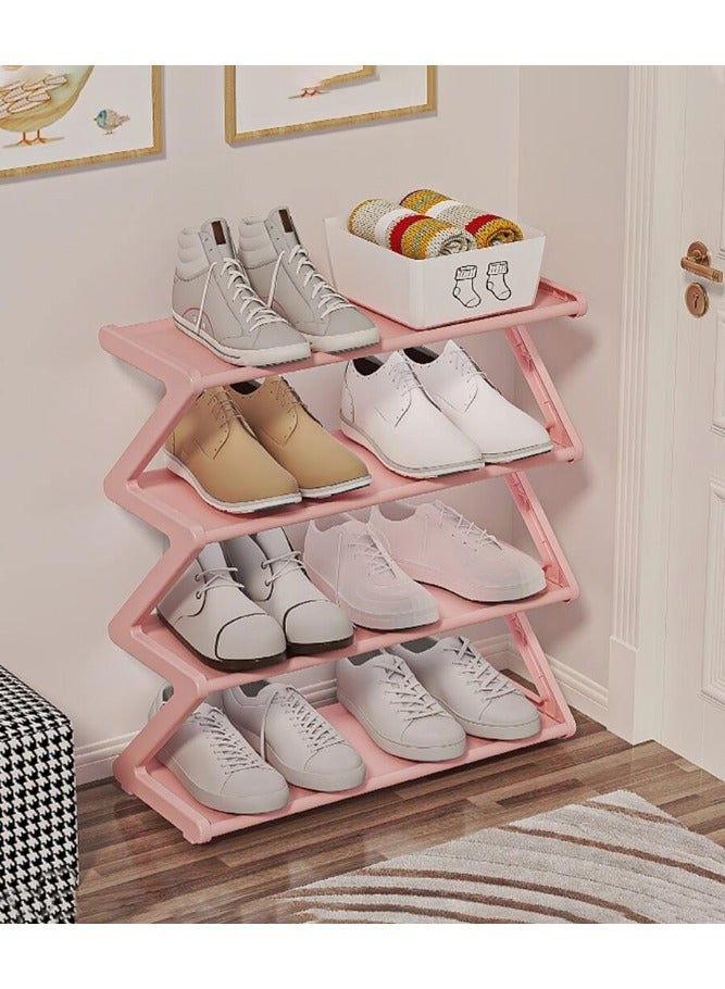 LINGWEI 4‑Tier Tool‑Free Shoe Rack Slim Storage Organizer Steel & Plastic Pink - Image 1
