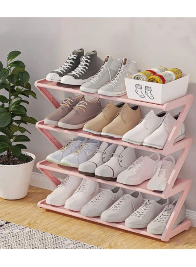 LINGWEI 4‑Tier Tool‑Free Shoe Rack Slim Storage Organizer Steel & Plastic Pink - Image 2