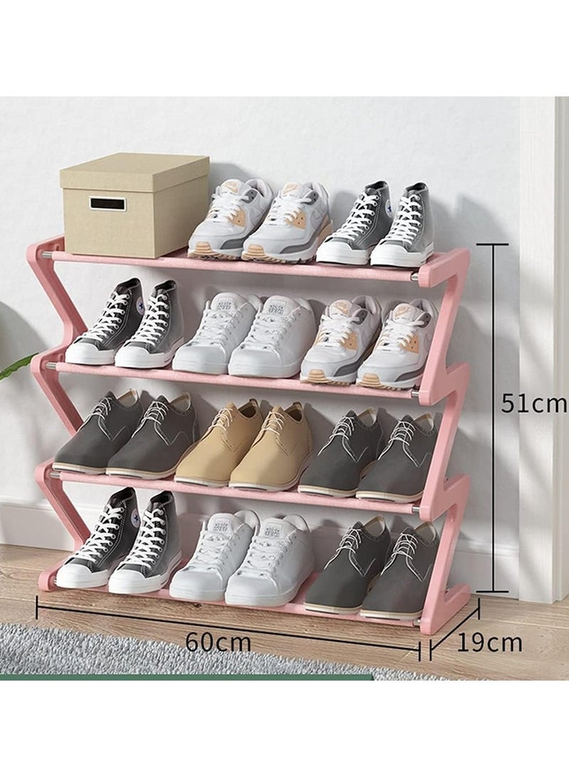 LINGWEI 4‑Tier Tool‑Free Shoe Rack Slim Storage Organizer Steel & Plastic Pink - Image 3