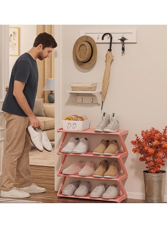 LINGWEI 4‑Tier Tool‑Free Shoe Rack Slim Storage Organizer Steel & Plastic Pink - Image 5