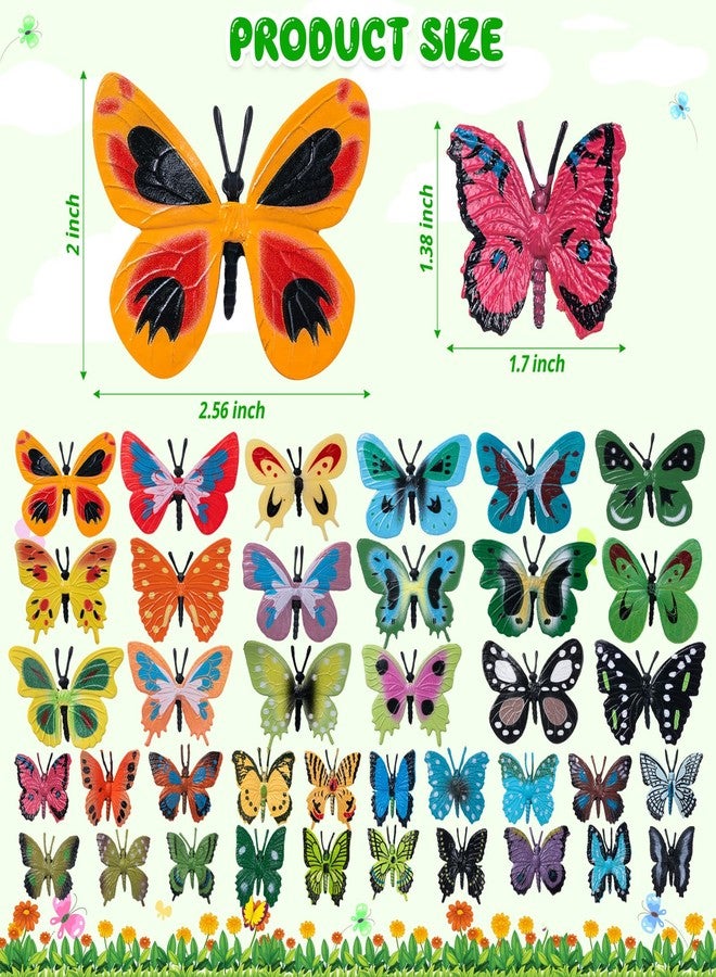 KVCSYAW 38 PCS Plastic Butterflies Toy, Butterfly Action Figures Art Toys, 38 Styles Colorful Lifelike Interactive Butterfly Decoration for Kindergarten, School Education and Animal Themed Party Decor - Image 2