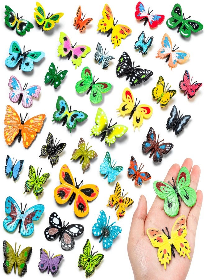 KVCSYAW 38 PCS Plastic Butterflies Toy, Butterfly Action Figures Art Toys, 38 Styles Colorful Lifelike Interactive Butterfly Decoration for Kindergarten, School Education and Animal Themed Party Decor - Image 1