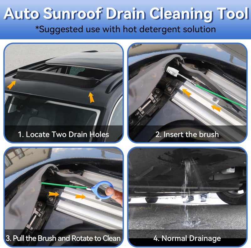 AUGHOA Auto Sunroof Cleaning Tool, 120 Inch Long Flexible Tube Brush, 2 Pcs 7 inch Pipe Cleaner for Car Sunroof, Windshield Wiper Drain Hole - Image 5
