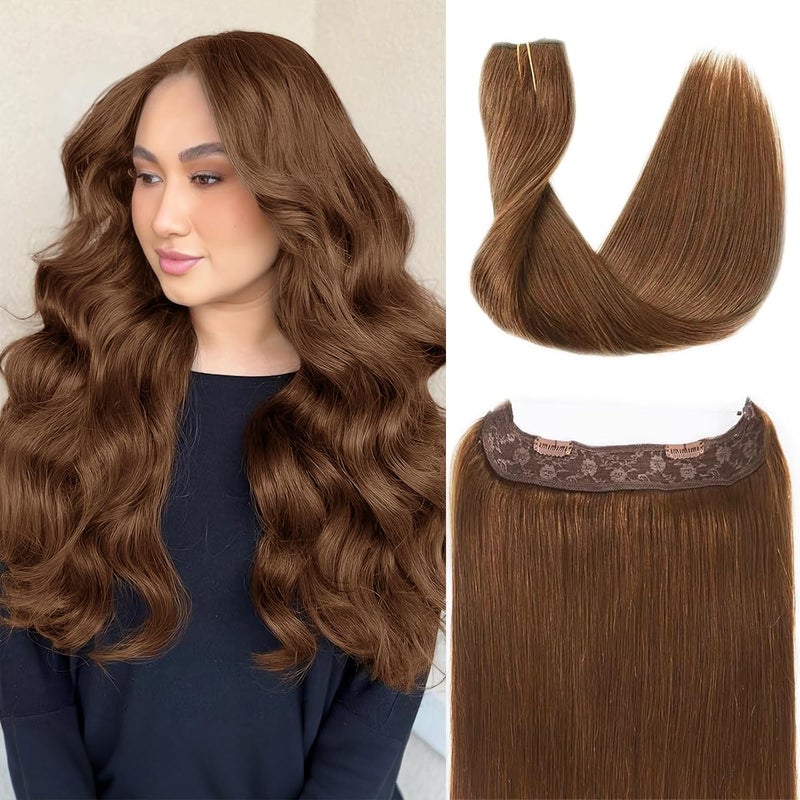 Tinashe Wire Hair Extensions Real Human Hair Medium Brown 14inch 80g Straight Hair Extensions Invisible Wire Fish Line Straight Real Flip Hair Extension