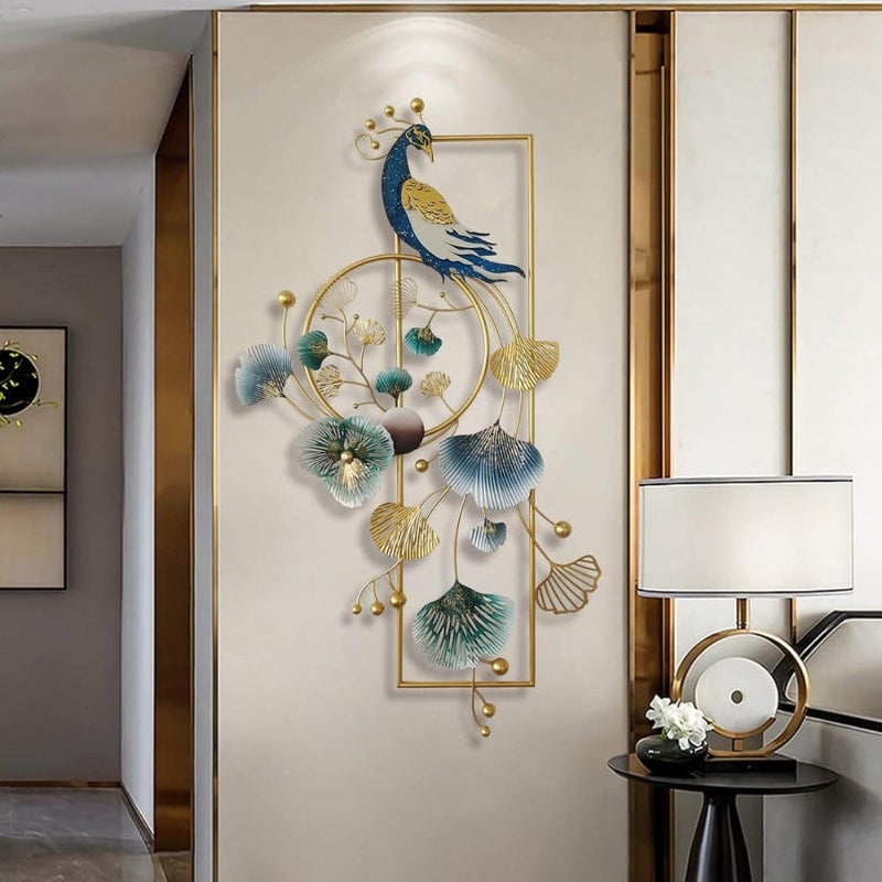 OVIK - Multicolor Peacock Metal Wall Art Showpiece Decor Handmade Metal Wall Mounted Sculpture, Decoration Perfect for Living Room Bedroom Kitchen Office (Size 35x18 inch) - Image 1