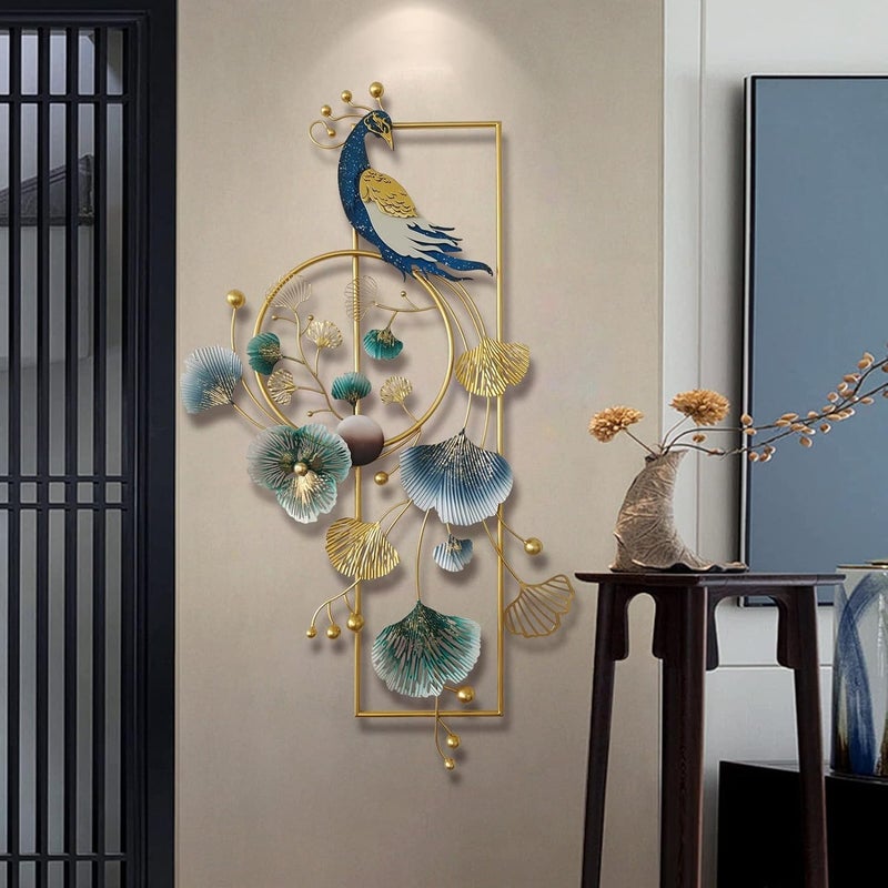 OVIK - Multicolor Peacock Metal Wall Art Showpiece Decor Handmade Metal Wall Mounted Sculpture, Decoration Perfect for Living Room Bedroom Kitchen Office (Size 35x18 inch) - Image 4