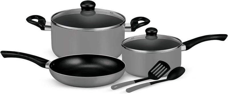 Royalford 7-Piece Non-Stick  Press Aluminum Cookware Set Grey Aluminum Body With 3-Layer Non-Stick Coating Grey - Image 1