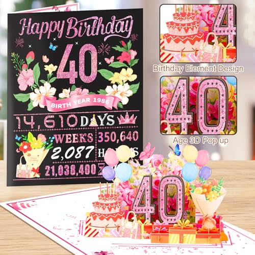 OLOSONG 40th Birthday Card for Women,Jumbo Pop Up 40th Birthday Cards for Her Friend,Back In 1986 Happy 40 Year Old Birthday Decorations for Wife Daughter Mom Funny Birthday Gifts,Rose Gold - Image 4