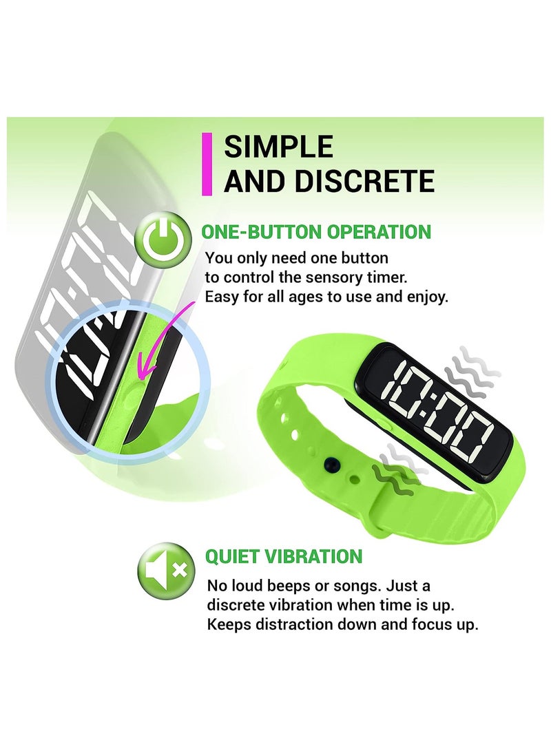 SOLARAE Sensory Wrist Timer for Kids, Rechargeable Waterproof Students Teacher Simple Reminder Watch with Silent Alarm Clock Wristband, Green - Image 3