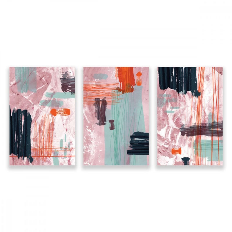 Marktna Three modern canvas paintings with an abstract design and a hollow frame, measuring (150×70), three pieces - Image 1