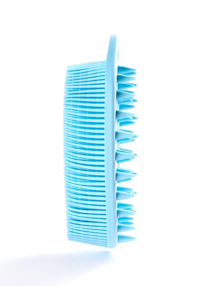 كاكو فرشاة استحمام مزدوجة من السيليكون، فرشاة تقشير للجسم من الجانبين ومدلك لفروة الرأس، مناسبة للاستحمام، شعيرات ناعمة لتقشير لطيف، فرشاة غسيل شعر مناسبة للرجال والنساء، مناسبة للاستخدام العائلي، لون أزرق - Image 2