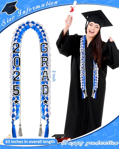 Cindeer 2025 Graduation Ribbon Lei Set Handmade Braided Necklace Honor Cord with Tassel 2025 Grad Embroidery Patches for High School College Graduation Party Supplies(Black, Gold) - Image 2