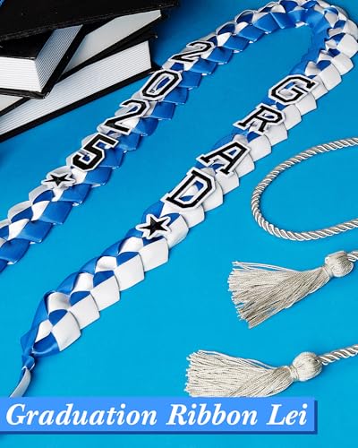 Cindeer 2025 Graduation Ribbon Lei Set Handmade Braided Necklace Honor Cord with Tassel 2025 Grad Embroidery Patches for High School College Graduation Party Supplies(Black, Gold) - Image 3