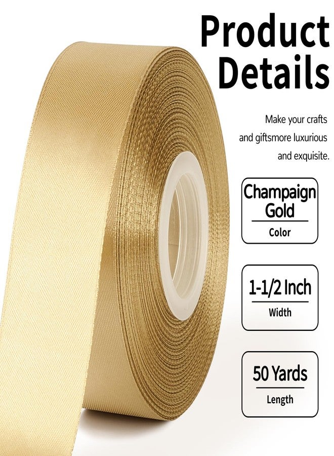 Mauproy 1-1/2 Inch Wide Champaign Gold Satin Ribbon, 50 Yards Solid Polyester Fabric Ribbon for Roses Making, Gift Wrapping, Graduation, Wedding Decorations, Crafts, Bows - Image 2