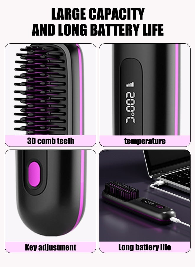 Generic Wireless Hair Straightener Brush, Portable Mini Ceramic Ionic Straightening Comb and curler 2 in 1, Thermal Brush 20s Fast Heating & 3 Temp Settings & Anti-Scald  - Image 2