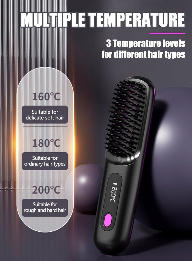 Generic Wireless Hair Straightener Brush, Portable Mini Ceramic Ionic Straightening Comb and curler 2 in 1, Thermal Brush 20s Fast Heating & 3 Temp Settings & Anti-Scald  - Image 3