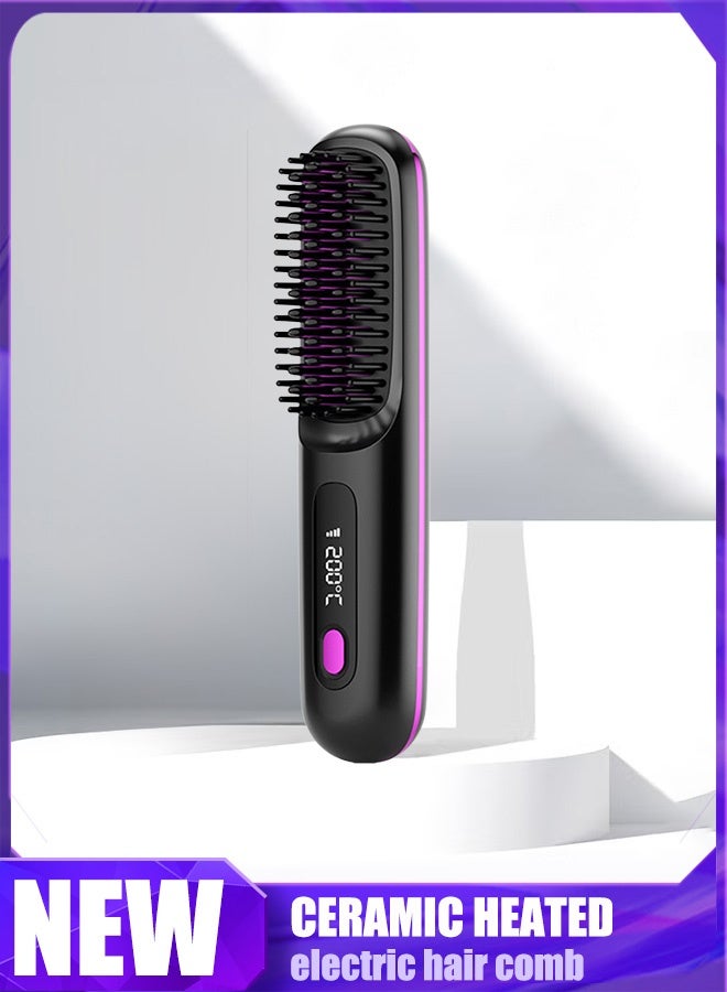 Generic Wireless Hair Straightener Brush, Portable Mini Ceramic Ionic Straightening Comb and curler 2 in 1, Thermal Brush 20s Fast Heating & 3 Temp Settings & Anti-Scald  - Image 1