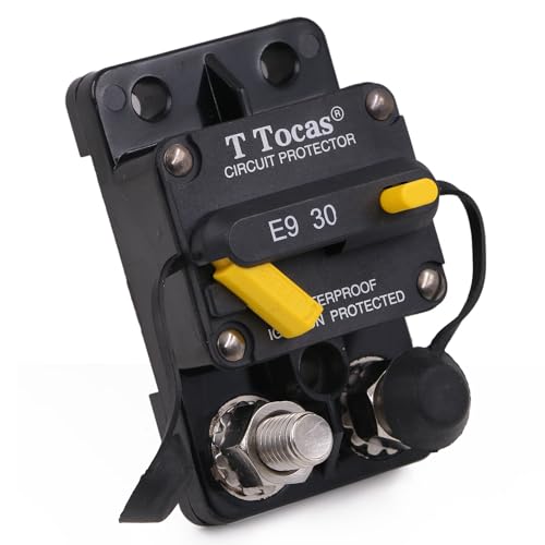 T Tocas E9 3/8" M10 Studs 30 Amp Car Circuit Breaker with Manual Reset Switch 12V-72V DC for Motor Trolling Vehicles Audio Radio Solar System Protection 30A Waterproof - Image 1