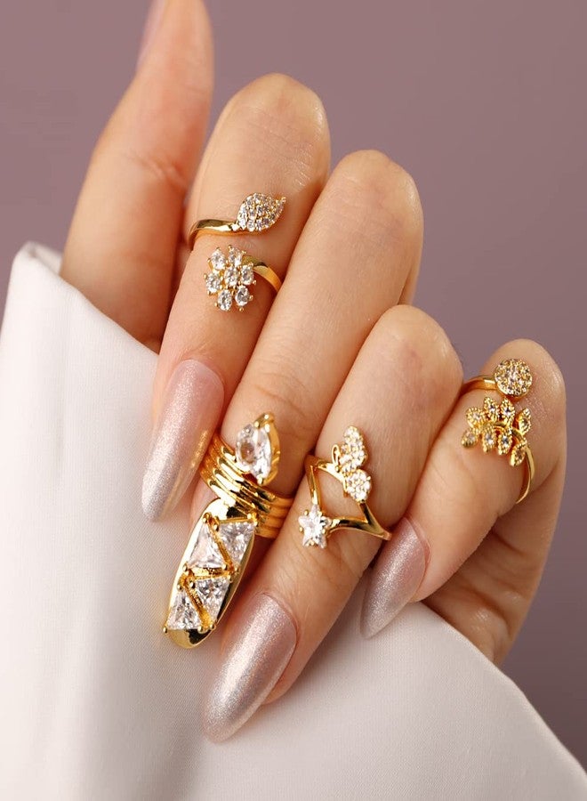 Rumtock Crystal Beads Open Finger Ring Adjustable Finger Tip Manicure Jewelry Gold Nail Cap for Women Girls - Image 2