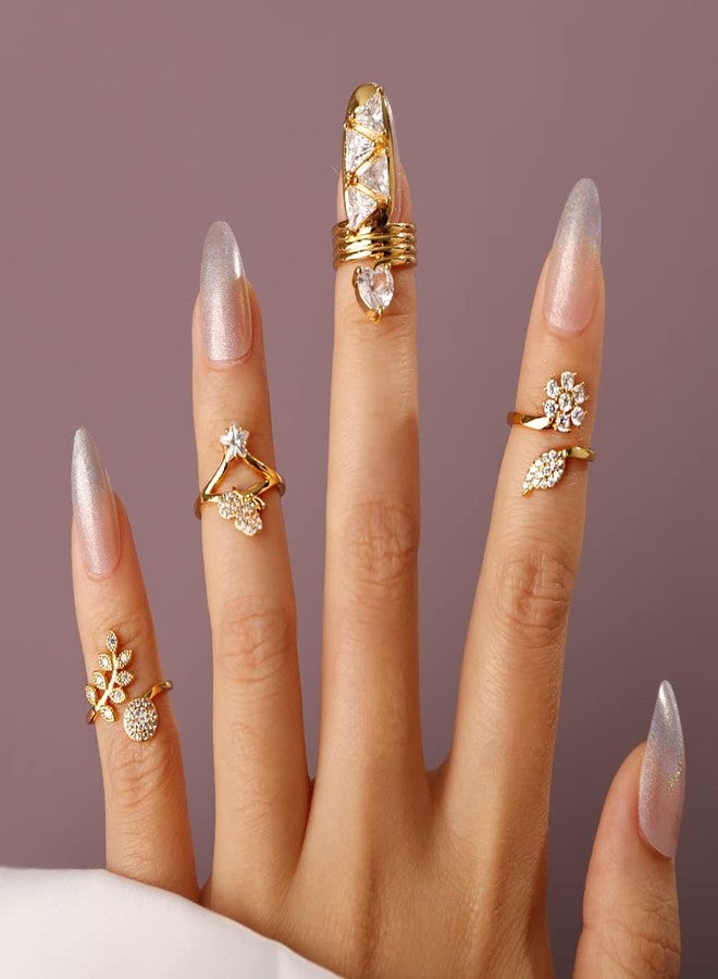 Rumtock Crystal Beads Open Finger Ring Adjustable Finger Tip Manicure Jewelry Gold Nail Cap for Women Girls - Image 3