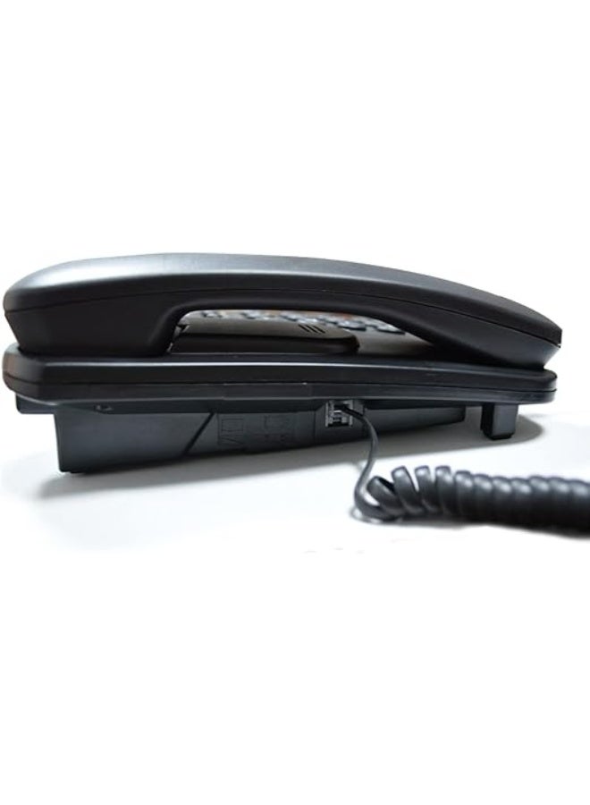 Corded landline phone with LCD display for caller ID, supports FSK and DTMF, memory for 50 incoming calls, redial and call waiting, suitable for desktop or wall mounting, black. - Image 5