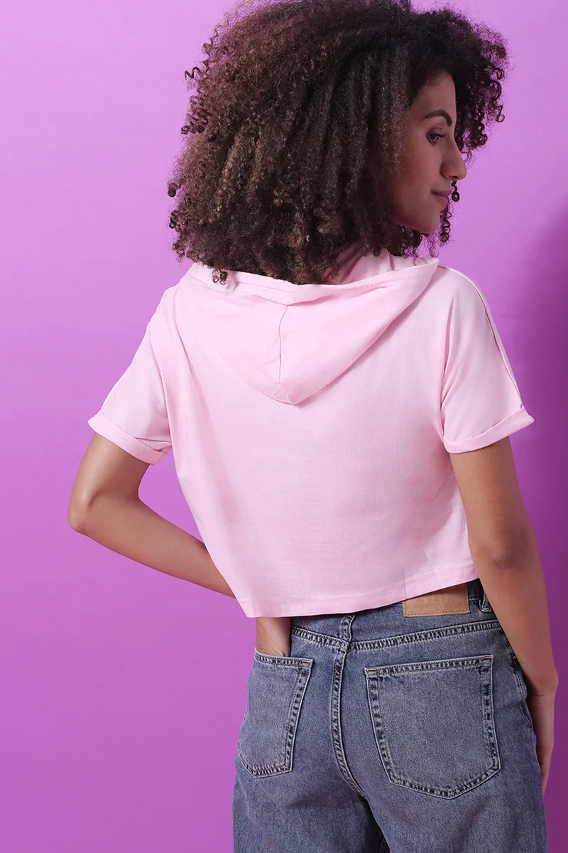 Pinacolada  Women's Light Pink Omg Hooded Crop Top for Women | Best Price UAE