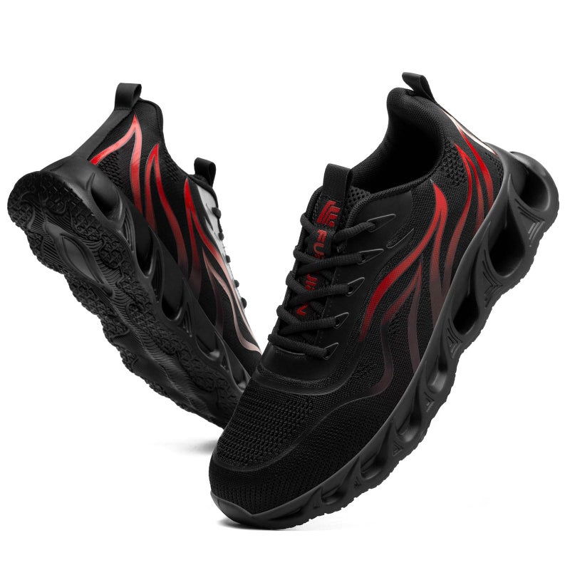 Furuian Steel Toe Shoes for Men Women Lightweight Indestructible Safety Work Shoes Comfortable Steel Toe Sneakers Puncture Proof Work Sneakers BlackRed