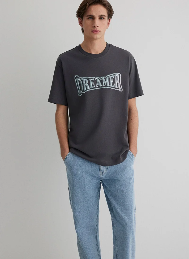 مافي Printed Gray T-Shirt